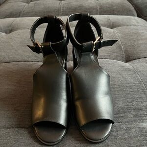 Women’s Black Dress Booties - Peep Toe - Chunky Heel
